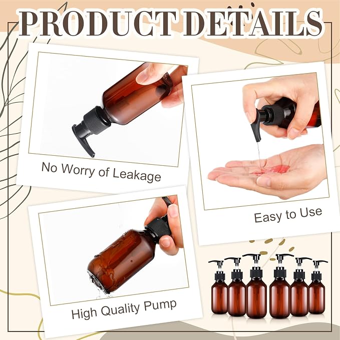 Tessco for you 12 Pack Amber Soap Dispenser Empty Plastic Pump Bottles - Image 4