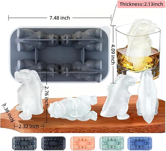 7.48inch Newly Upgraded 4-grid 3D Dinosaur Ice Tray and Covered Silicone Ice - Image 2