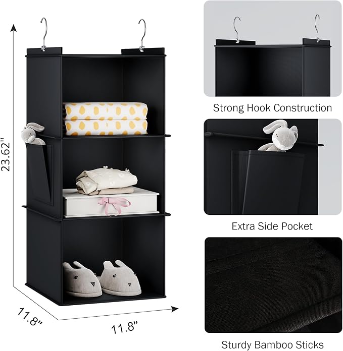 YOUDENOVA Hanging Closet Organizer, 3-Shelf Closet Hanging Storage Shelves - Image 3
