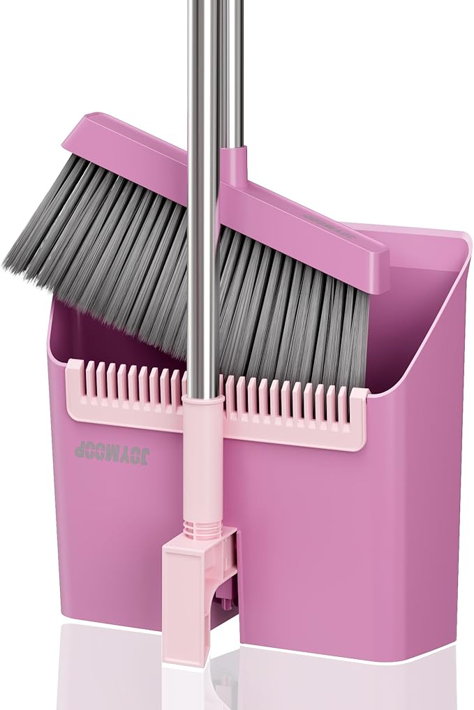 JOYMOOP Pink Broom and Dustpan Set, Upright Angle by JOYMOOP