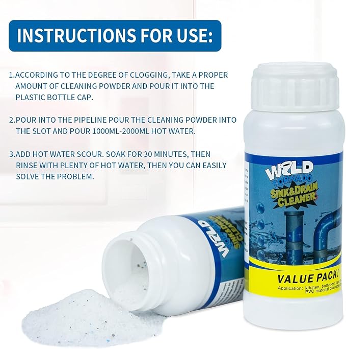 Wild Tornado Pipe Dredge, Powerful Sink Cleaner Powder Fast Foaming - Image 2