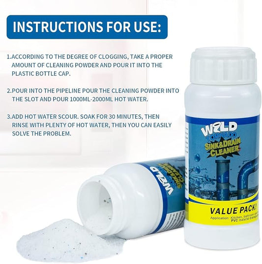 Wild Tornado Pipe Dredge, Powerful Sink Cleaner Powder Fast Foaming - Image 2