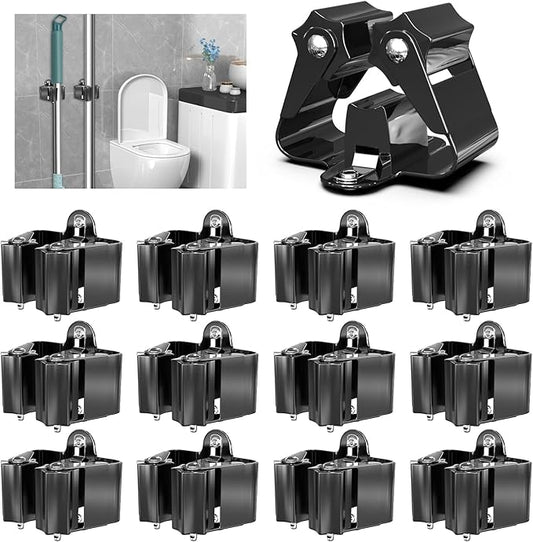 3-H Stainless Steel Broom Holder Wall Mount 12-Pack- Heavy Duty Mop Organizer by 3-H