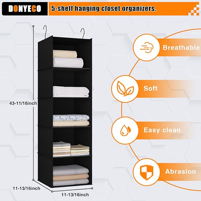 Hanging Closet Organizer and Storage 5-Shelf, Easy Mount Foldable Hanging - Image 3