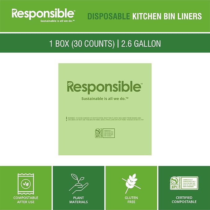 Responsible Products Kitchen Bin Liners, Certified Compostable, Heavy Duty - Image 3