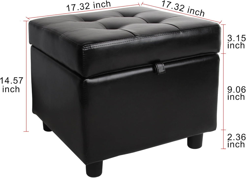 H&B Luxuries Tufted Leather Square Flip Top Storage Ottoman Cube Foot Res...