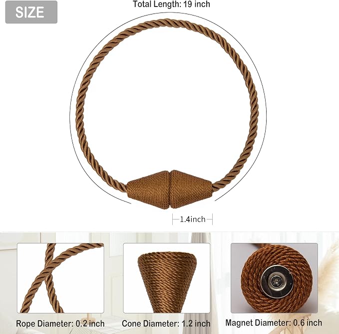 Magnetic Curtain Tiebacks 8 Pack Outdoor Rope Curtain Tie Backs Decorative - Image 2