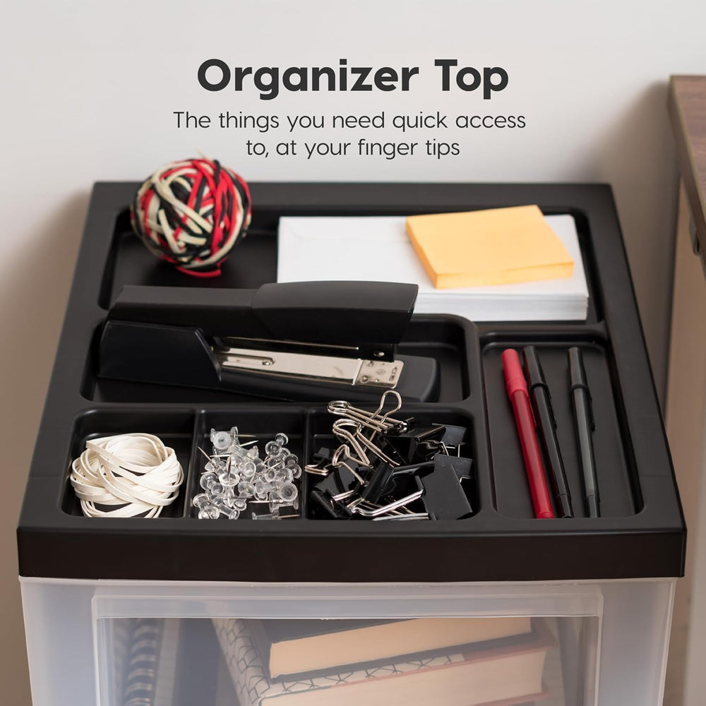 IRIS USA 3-Drawer Rolling Storage Cart, Black/Clear