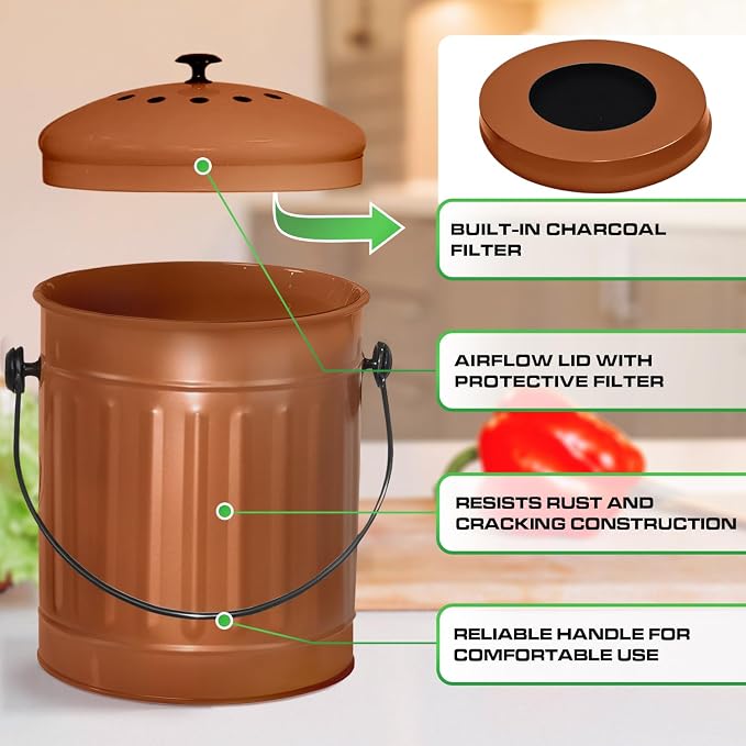 Plexon Countertop Compost Bin Kitchen Indoor, - Image 4