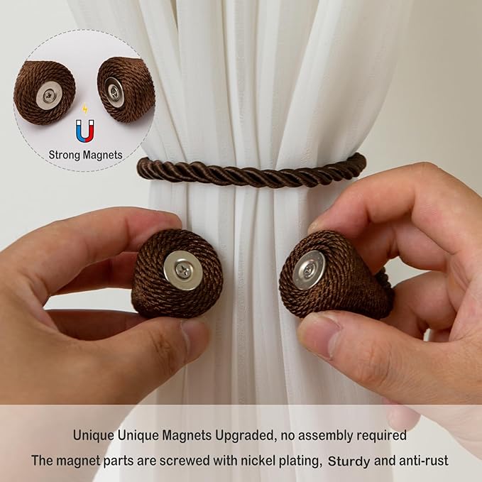 Magnetic Curtain Tiebacks 2 Pack Outdoor Rope Curtain Tie Backs Decorative - Image 3