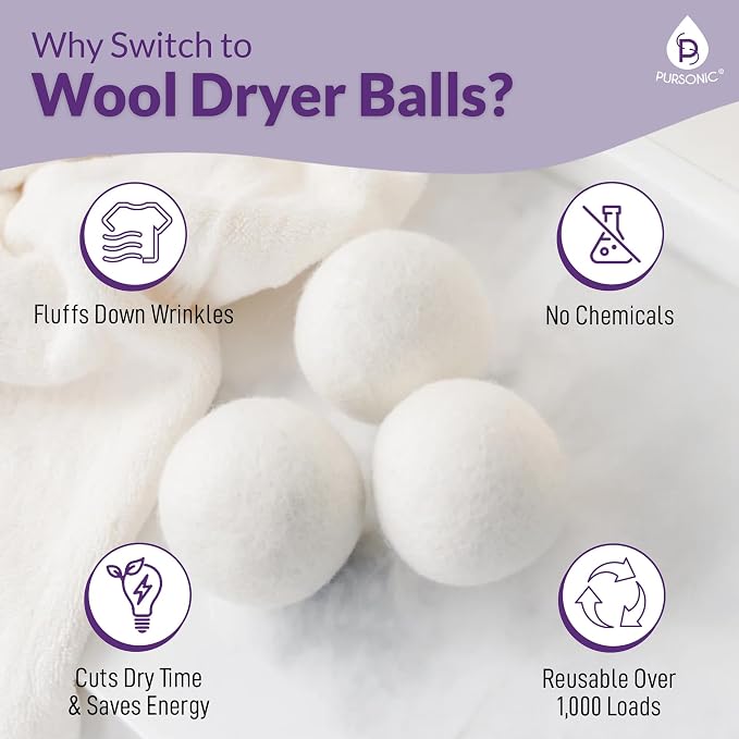 Pursonic 4-Pack Laundry Wool Dryer Balls - Image 2