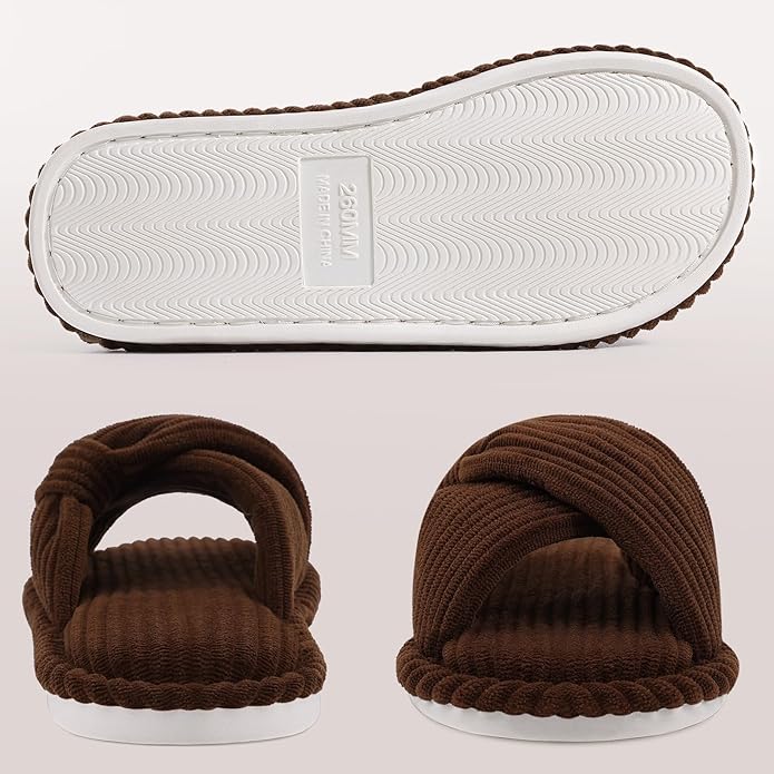 Evshine Summer House Slippers for Women Corduroy Cross Bow Indoor Slippers Open - Image 5