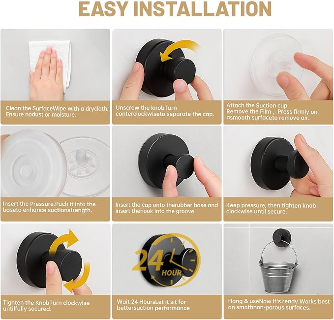 4 Pcs Suction Cup Hooks for Shower，Removable Hooks，Towel Hook，Suction Hook for - Image 6