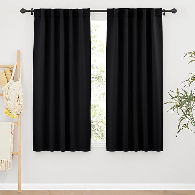 RYB HOME Short Black Curtains for Bedroom, W42 x L63 inch, 2 Panels by RYBHOME