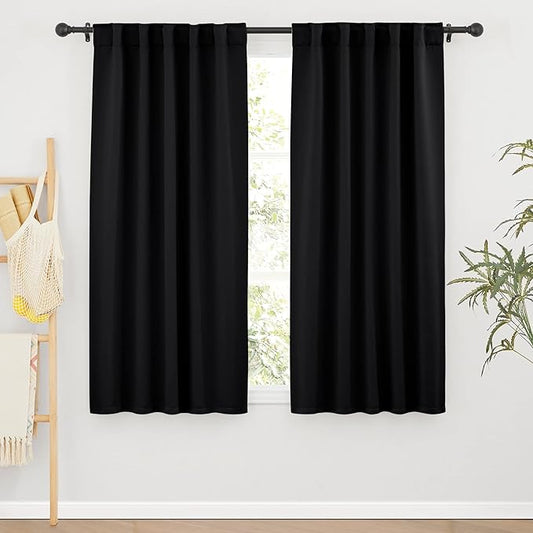 RYB HOME Short Black Curtains for Bedroom, W42 x L63 inch, 2 Panels by RYBHOME