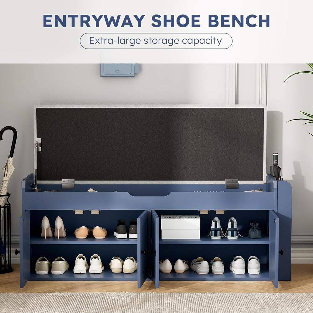 47.2" Storage Bench - Entryway Shoe Bench with Side Storage Shelves and ...