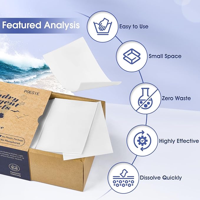 Poesie Laundry Detergent Sheet Ocean Breeze Scent 160 Loads Portable - Image 3