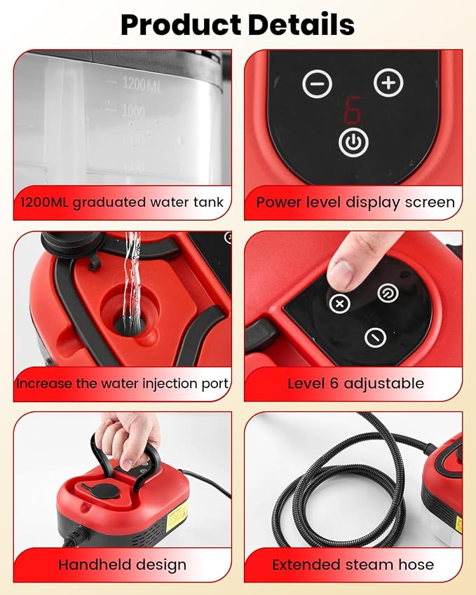 Saker Steam Cleaner for Home, 6-Level Adjustable Steamer for Cleaning, Portable - Image 3