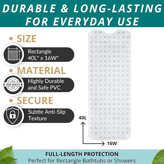 ENKOSI Bath Mat – 40 x 16 Inch Extra Long Non Slip Bathtub Mat – Anti Slip - Image 3