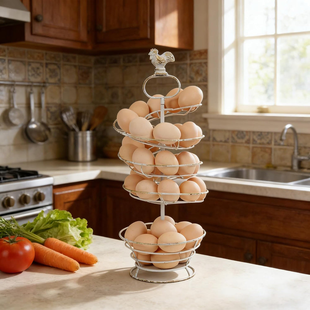 Fresh Egg Holder Countertop Vintage Metal Spiral Egg Holder with Storage Bask...