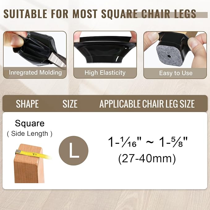 BUMACO Chair Leg Floor Protectors Square Chair Leg Protectors - Image 2