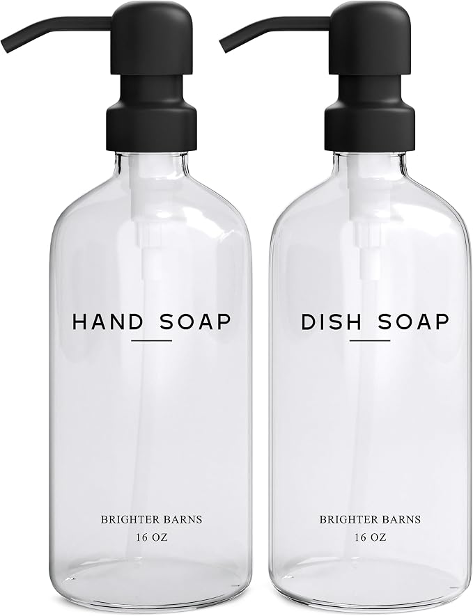 Clear Glass Hand and Dish Soap Dispenser Set by Brighter Barns by BrighterBarns