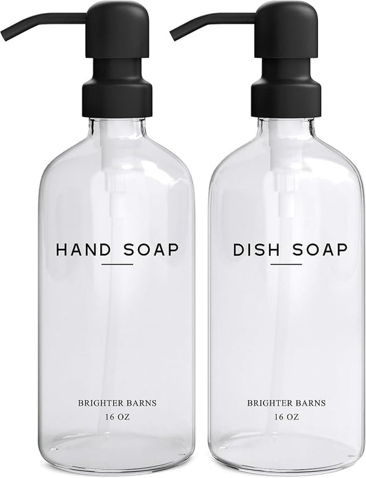Clear Glass Hand and Dish Soap Dispenser Set by Brighter Barns by BrighterBarns