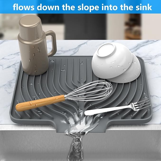 Dish Drying Matt for Kitchen Counter, 14.6"×11"Silicone Dry Rack Mat - Image 2