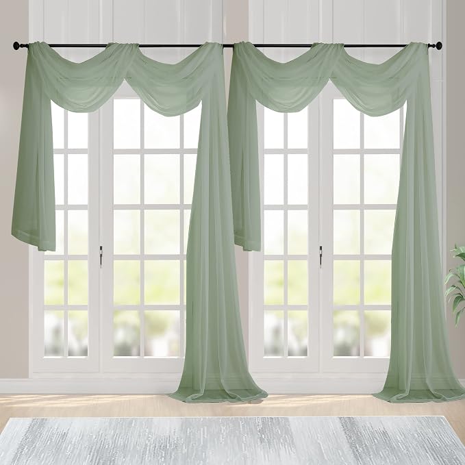 Chyhomenyc Sage Green Sheer Scarf Valances by Chyhomenyc