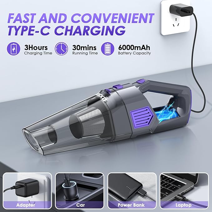 Handheld Vacuum Cordless, 15000PA Strong Suction Hand Held Car Vacuum Cleaner - Image 4