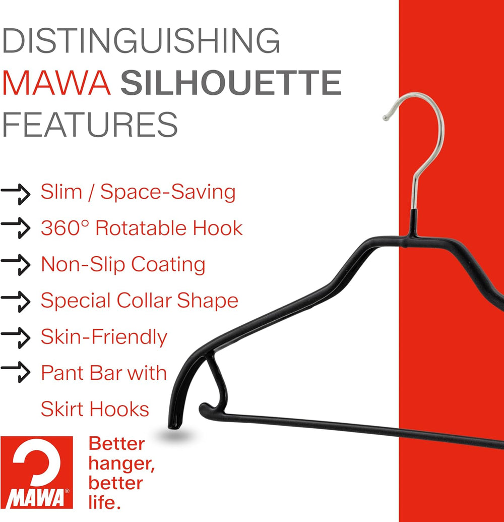 MAWA by Reston Lloyd Silhouette Series Non-Slip Space Saving Clothes Hanger w...