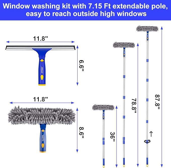 ITTAR Professional Window Cleaning Squeegee Kit, 7.15 Ft High Reach Cleaner Tool - Image 3
