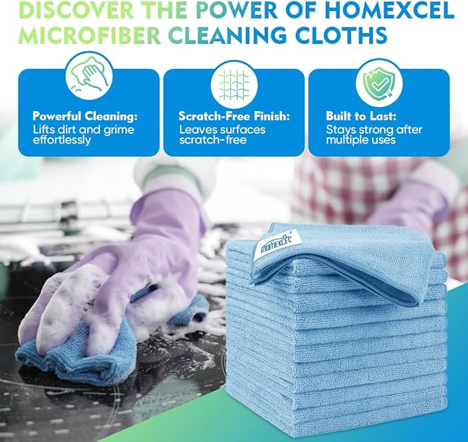 HOMEXCEL Microfiber Cleaning Cloth 20 Pack 11.5 x 11.5 inch Microfiber Towels - Image 2