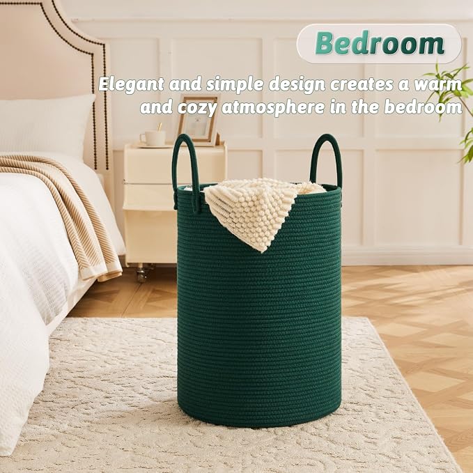 Laundry Basket, Woven Cotton Rope Laundry Hamper, 60L - Image 3