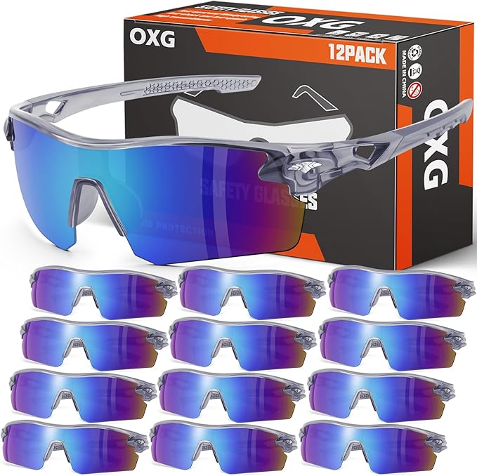 OXG 12 Pack Safety Glasses for Men Women, ANSI Z87.1 Safety Goggles Impact by OXG