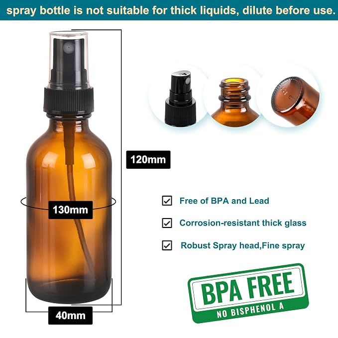Amber Glass Small Spray Bottle 2 oz 48 Packs, Fine Mist Sprayer Small Clear - Image 4