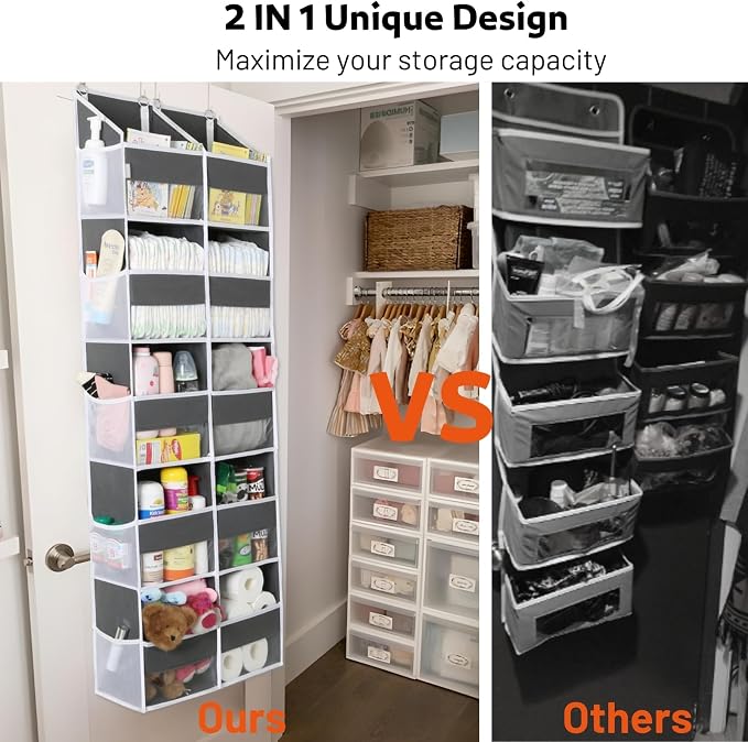 2 Pack Over the Door Organizer 5 Tiers, Extra Large Behind Door Storage of 10 - Image 3
