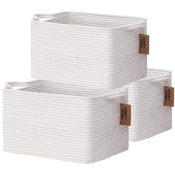 COMFY-HOMI 3PACK Cotton Rope Square Basket by COMFY-HOMI