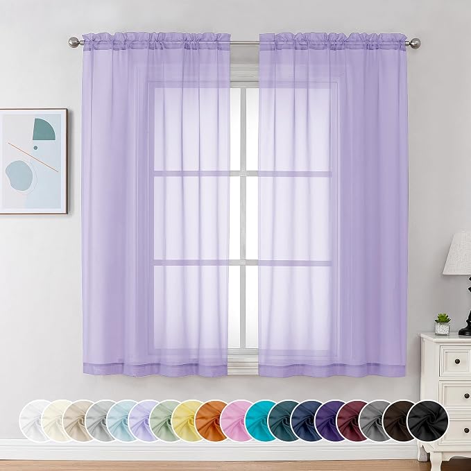 Chyhomenyc Lilac Sheer Curtains 63 Inch Length 2 Panels, Light Filtering Airy by Chyhomenyc
