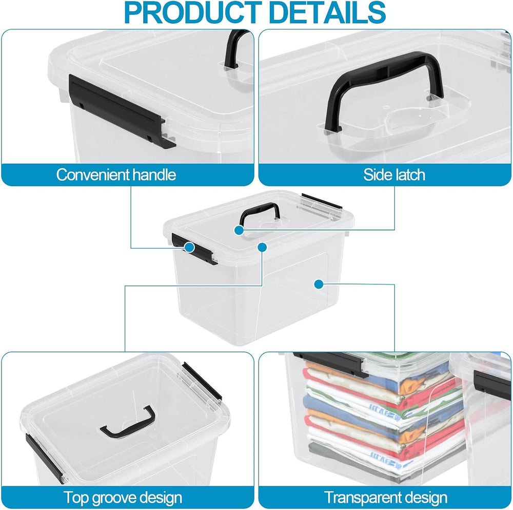 18 Quart Plastic Clear Latching Lidded Storage Tote Bins, 6 Packs