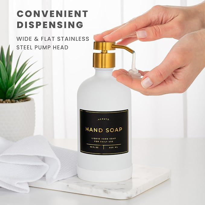 16oz Glass Soap Dispenser with Stainless Steel Pump, 21 Waterproof Labels - Image 4