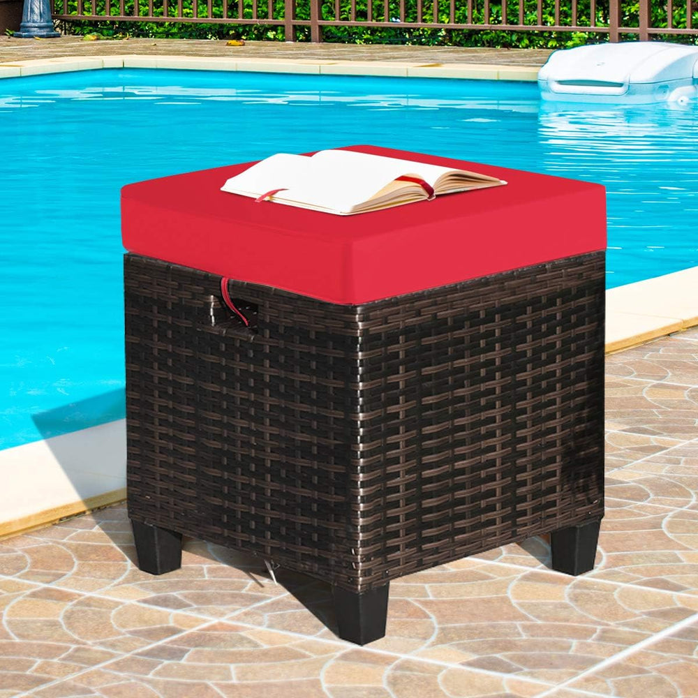 Tangkula 2 Pieces Outdoor Patio Ottoman, All Weather Rattan Wicker Ottoman Se...