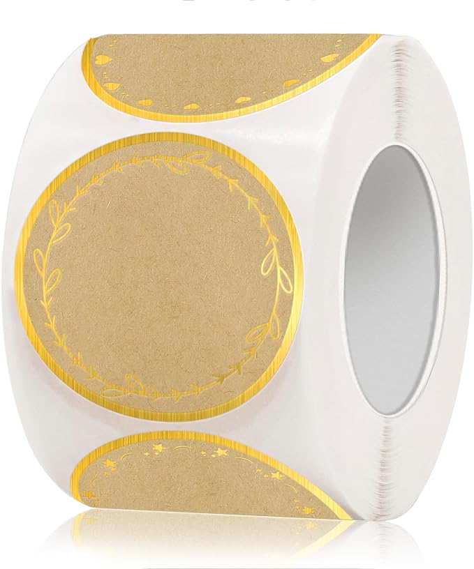 2" Kraft Label Stickers for Jars and Lids, 6 Different Gold Border Designs by STARLIBOO