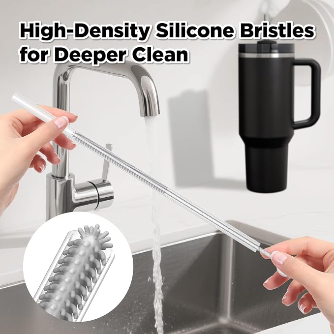 2 Pcs Silicone Straw Cleaner Brush, Extra Long Cleaning Brushes - Image 3