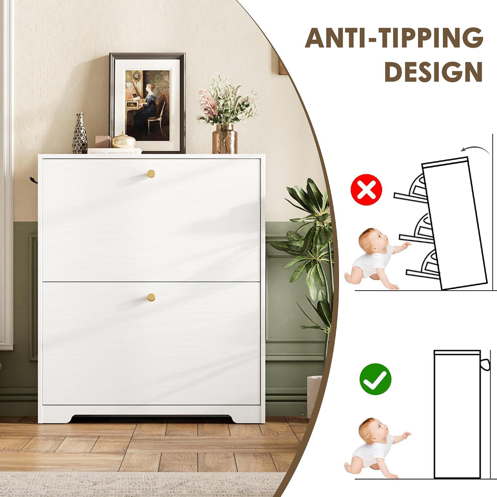 Nicetree Shoe Cabinet with 2 Flip Drawers, Narrow Shoe Organizer Cabinet, Fre...