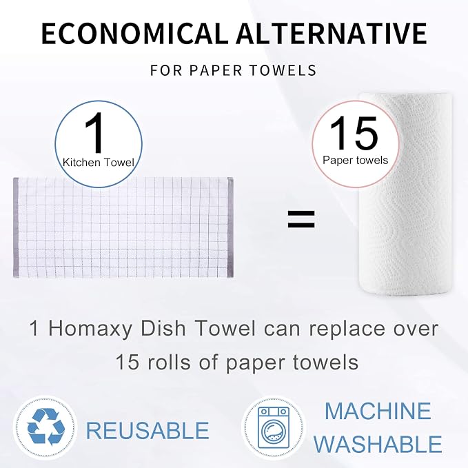 Homaxy 100% Cotton Terry Kitchen Towels, Checkered Designed, Soft and Super - Image 7