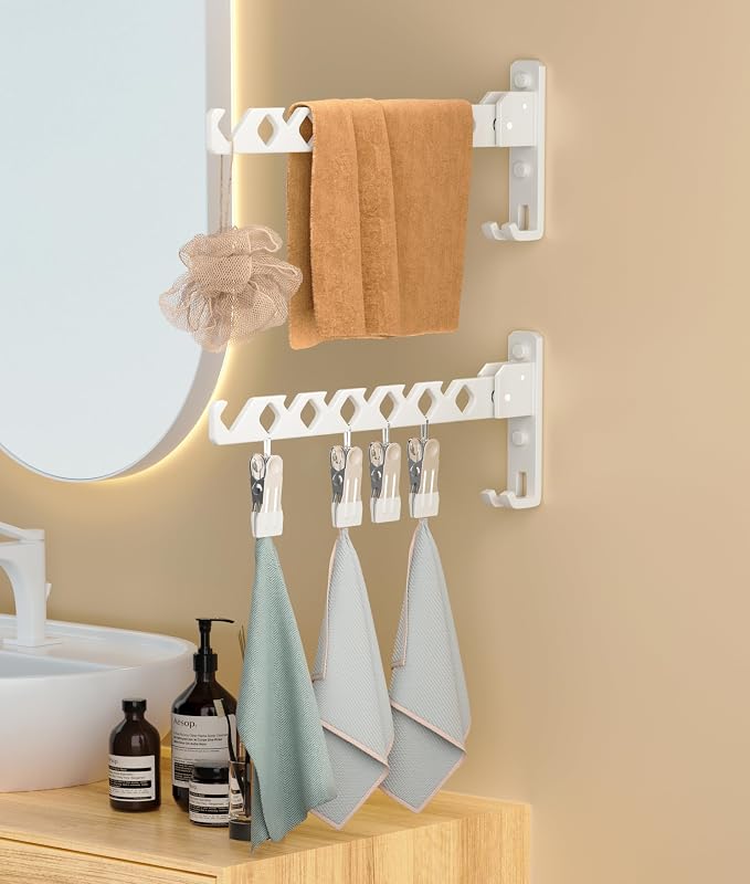 Wall Mount Coat Hanger Holder White Clothes Drying Organizer Rack Garment Hooks - Image 5