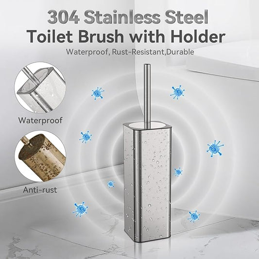 DOWRY Stainless Steel Toilet Bowl Brush and Holder - Image 2