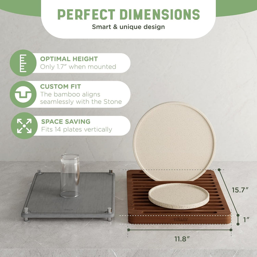 NIUM Stone Drying Mat for Kitchen Counter & Bamboo Rack - 16″x12″
