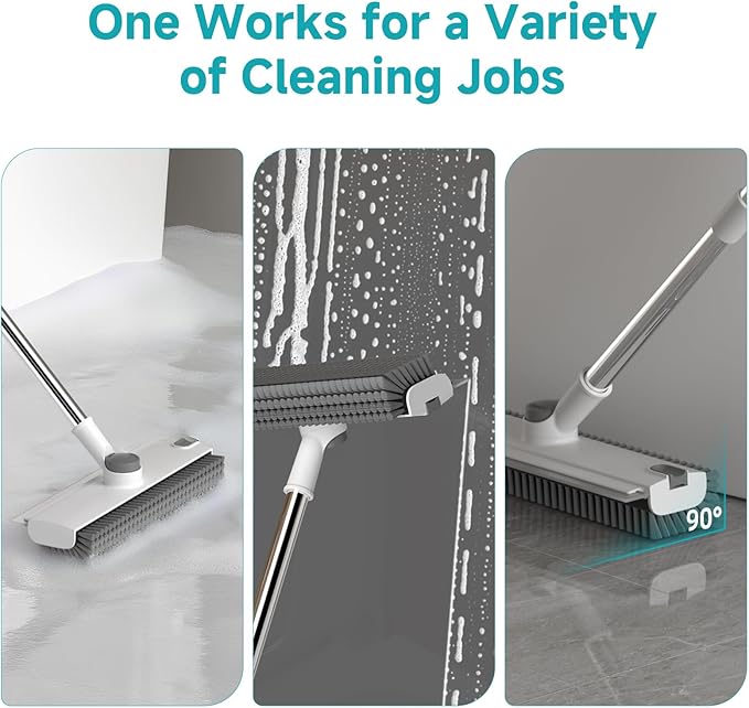 Floor Scrub Brush with Long Handle Length Adjustable, 3 in 1 Heavy-Duty Stiff - Image 2